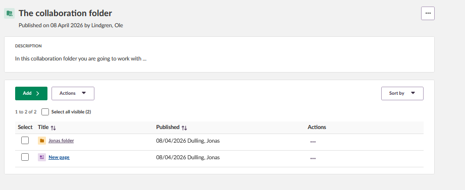 Collaboration Folder home