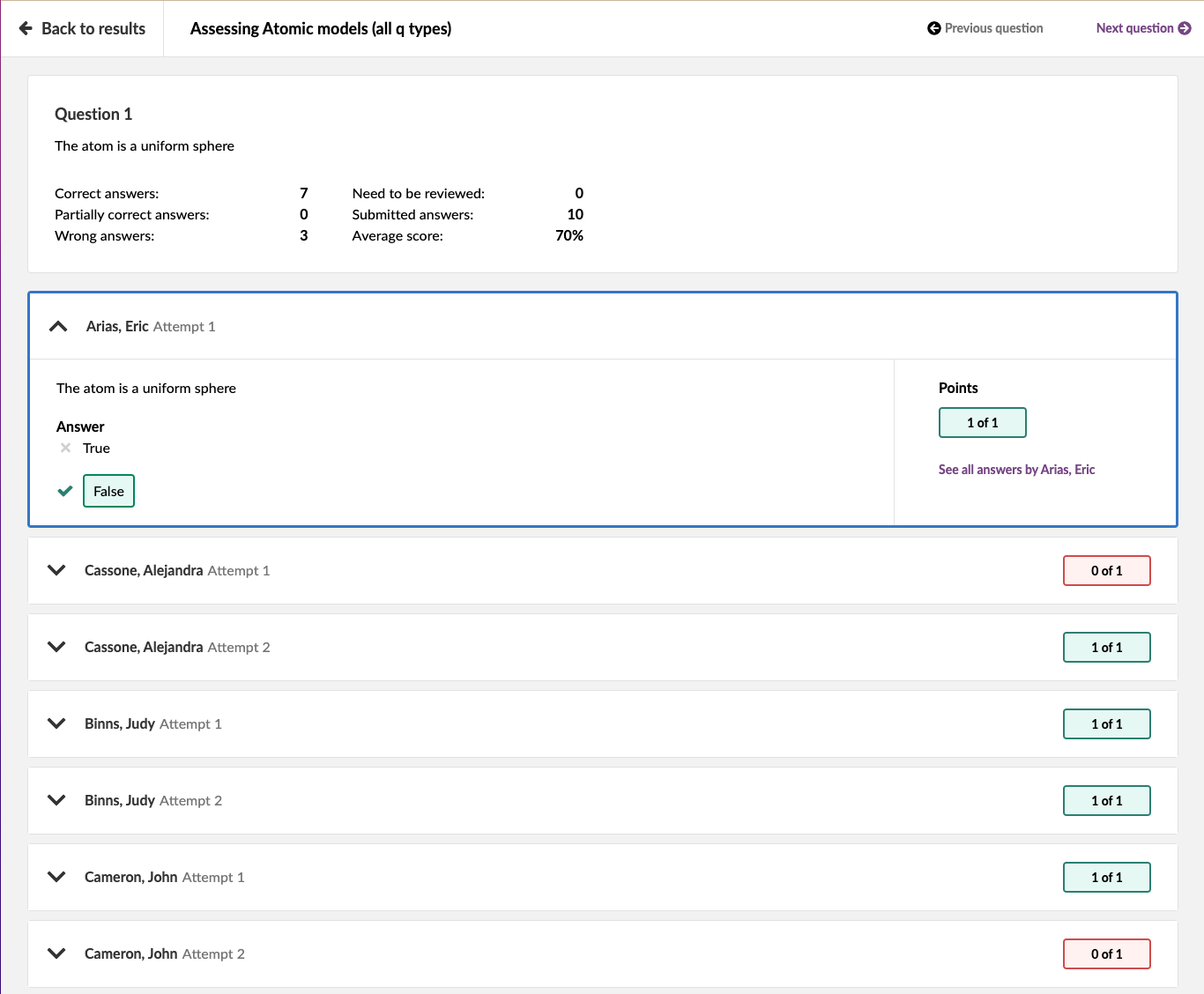 screen grab of the itslearning test tool question options