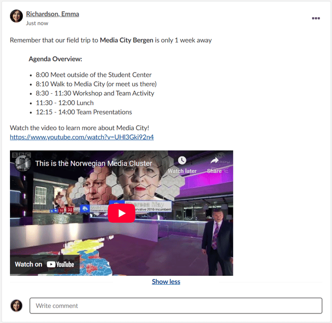 Video in announcements
