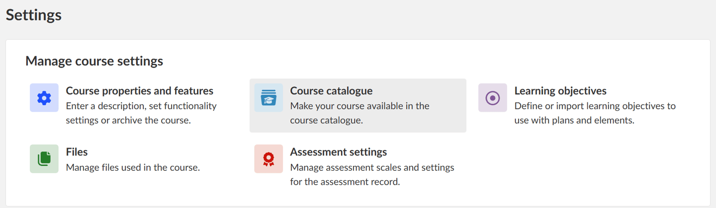 Kurskatalog-Einstellungen