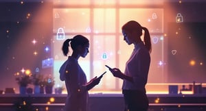 lærer og elev på mobilene sine