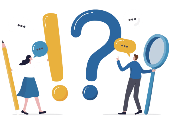 A graphic illustration of people asking a question. A graphic illustration of people asking a question.