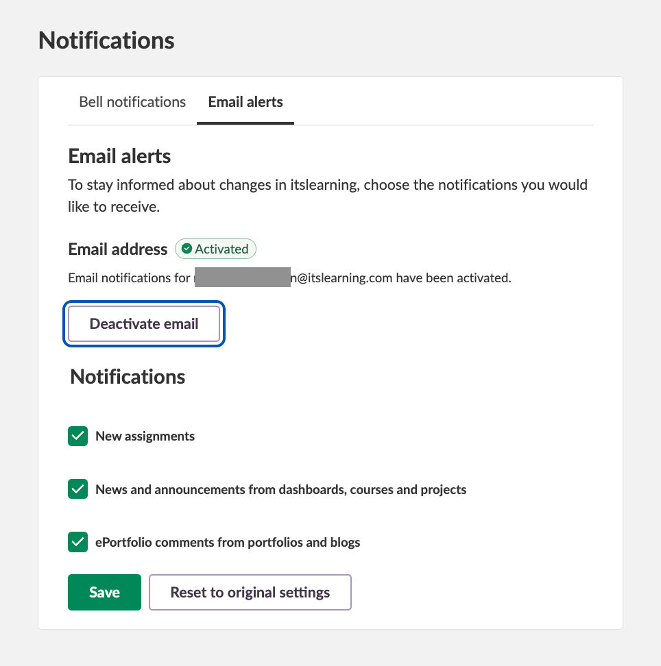 Email notification settings