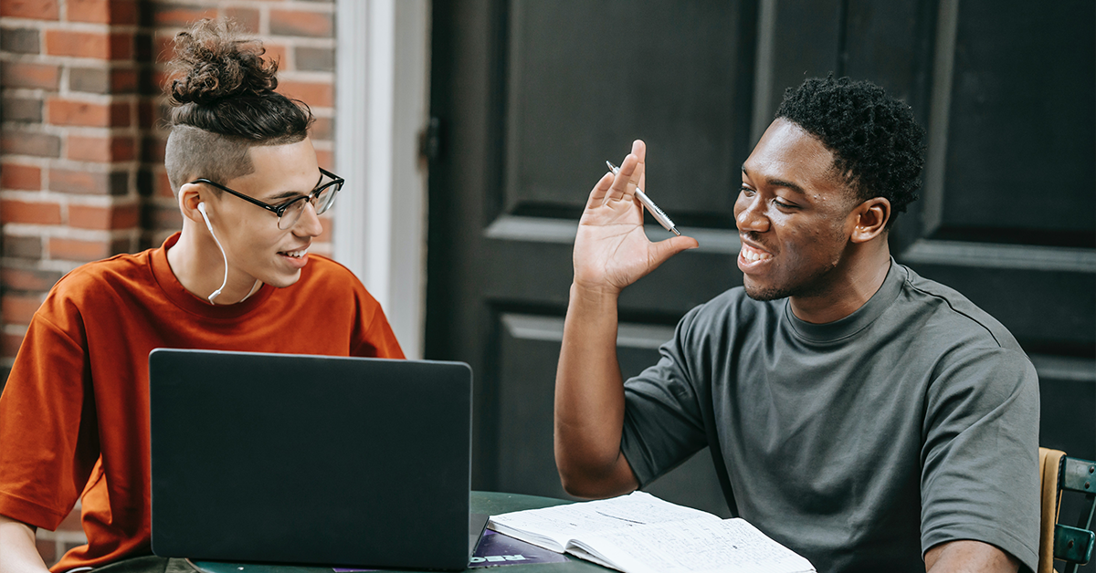 Two students discussing