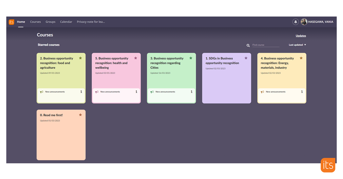 Screenshot of itslearning learning platform, with an overview of courses.